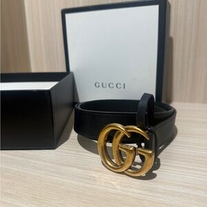 Gucci Black Leather Belt with Gold GG Buckle